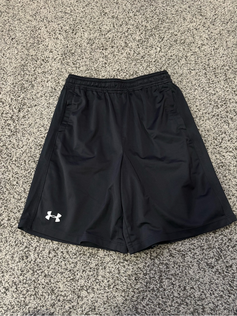 Under Armour Black Athletic Shorts with White Logo (Kids)